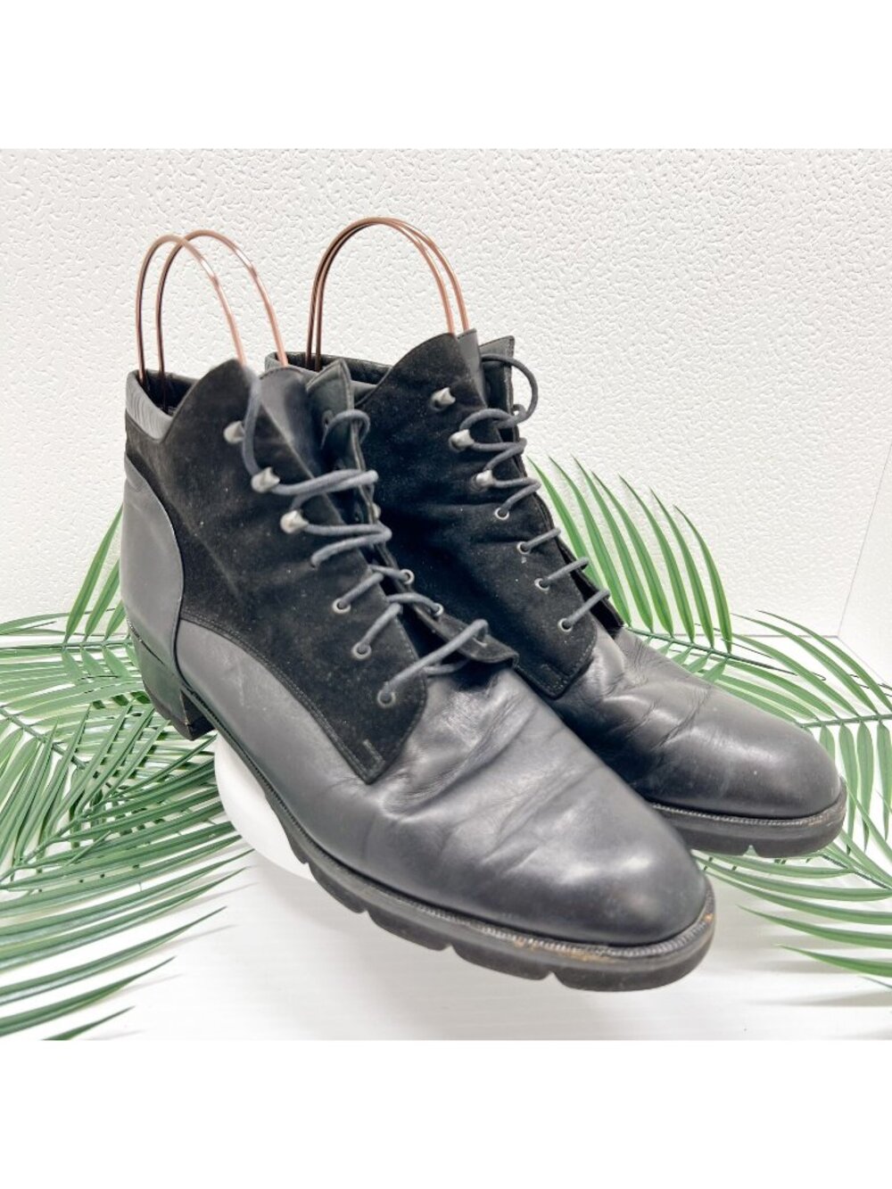 Paul Green Munchen Vintage Black Suede & Leather Lace Up Ankle Boots Size 7.5